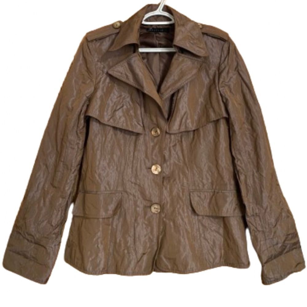 Lafayette 148 New York Metallic Brown Crinkle Lightweight Trench Coat Sz-S
